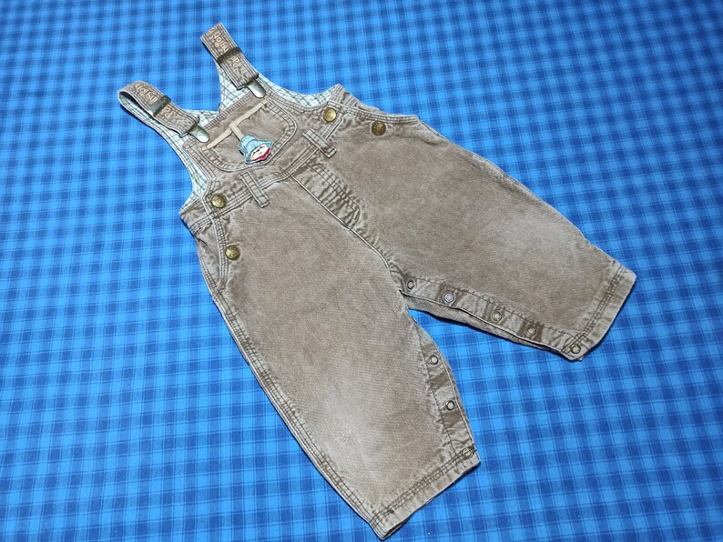 90s Vintage beige corduroy baby romper for 6-9 month boy Velvet kids jumpsuit with straps.