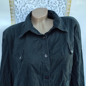 90s Vintage Women&#39;s Black Minimalist Blouse/Shirt Long Sleeve. Extra Large size.