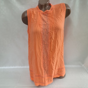 90s Vintage Viscose Womens Orange Lace Sleeveless Top. Size L.