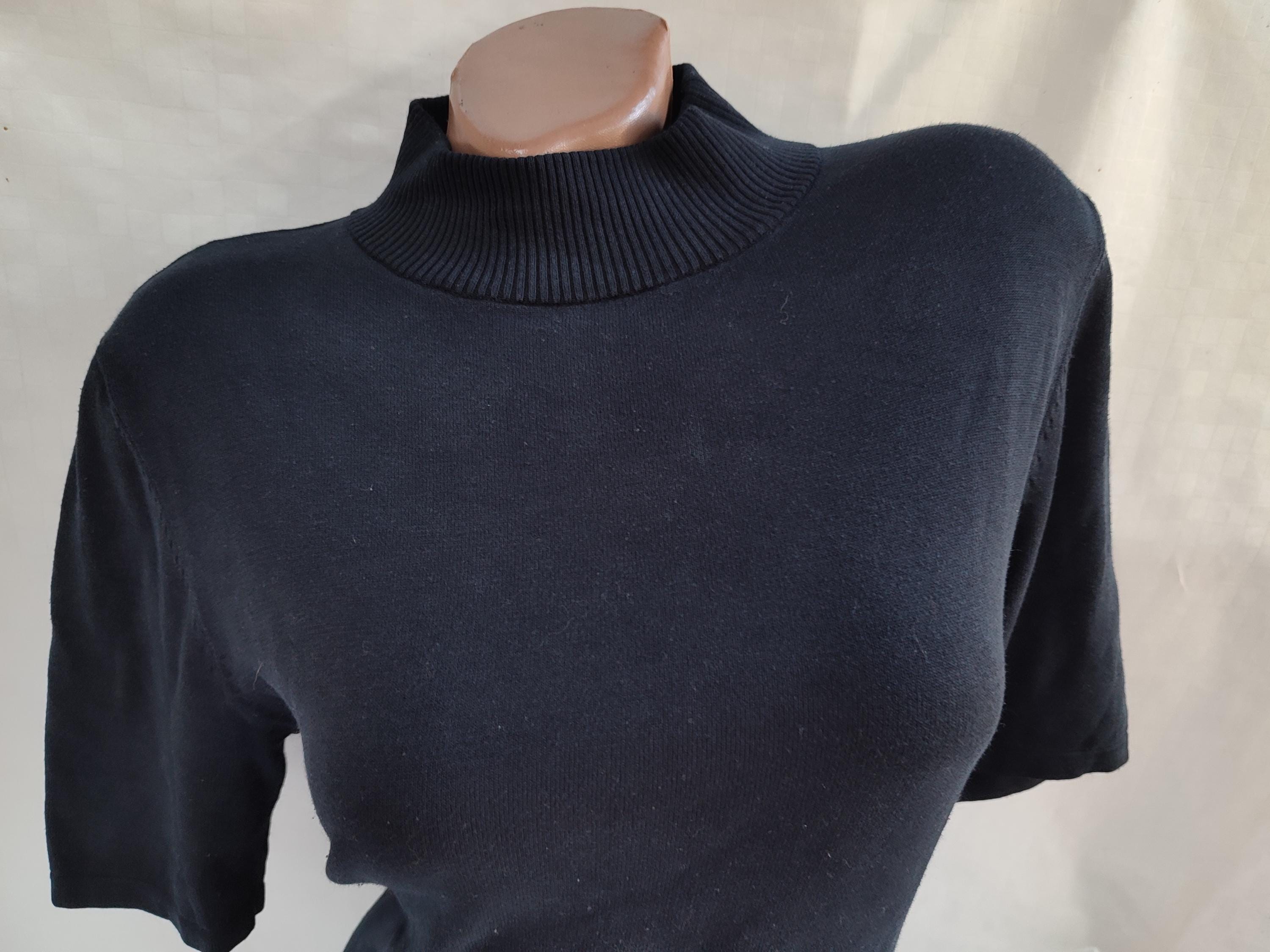Jaren 90 vintage zijde en viscose dames marineblauwe coltrui met korte mouwen. Maat M. Etsy Nederland