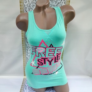90s Vintage Cotton Women's Mint Athletic Tank Top Stars Print. Size S.