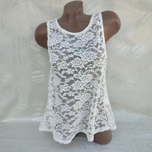 90s Vintage Womens White Lace Transparent Top/Tank Top. Size M.