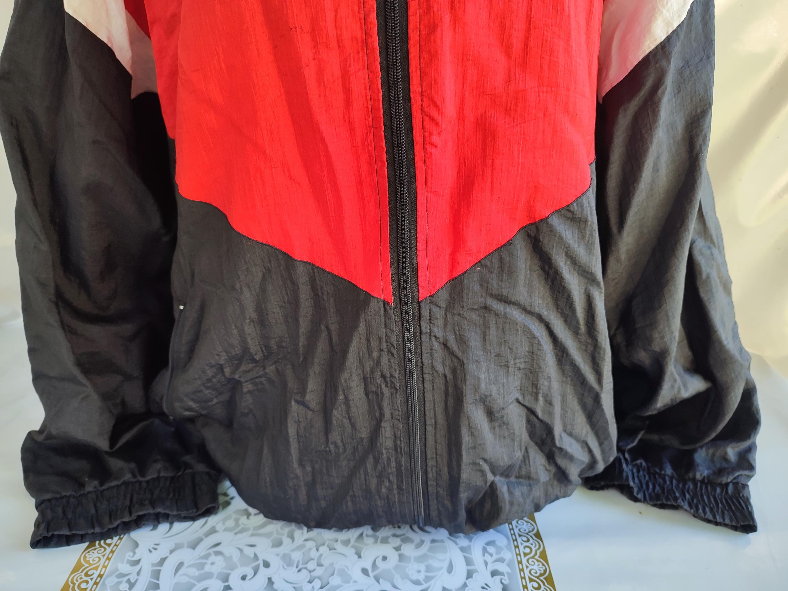 90s Vintage Color Block Nylon Jacket: Oversized Zip Up, Size L-XL
