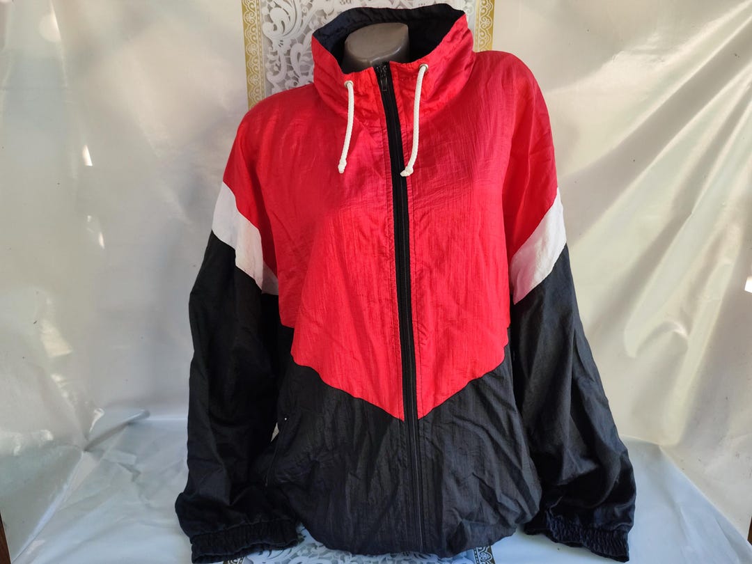 90s Vintage Color Block Nylon Jacket: Oversized Zip Up, Size L-XL