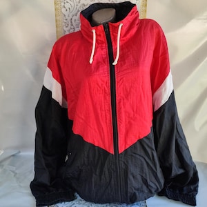 90s Vintage Color Block Nylon Jacket: Oversized Zip Up, Size L-XL