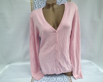 90er Jahre Vintage Damen Rosa V-Ausschnitt Langarm Strickjacke. Größe M-L.