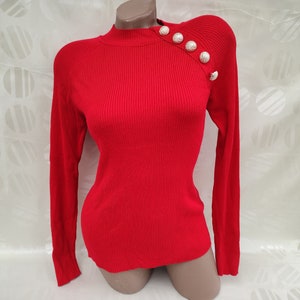 90s Vintage Viscose Womens Red Ribbed Pullover/Turtleneck Long Sleeve. Size S-M.