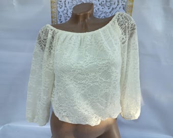 Haut Vintage En Dentelle Blanche - Taille 38 (FR) - Style Rétro Années - Occasion Très Bon état