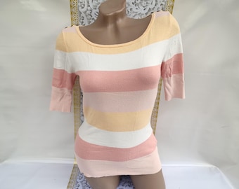 90s Vintage Cotton Women's Multicolor Striped Top Short Sleeve. Size XS-S.