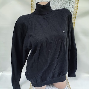 90s Vintage Magna Wool Women&#39;s Black Ribbed Turtleneck High Neck Long Sleeve. Size L-XL.