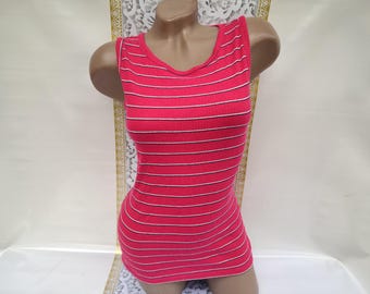 90s Vintage Women's Pink Ribbed Striped  Top/Tank Top. Size M.