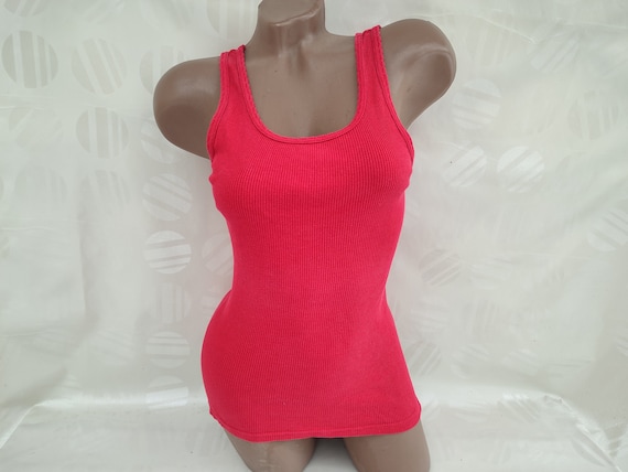 90s Vintage Women's Raspberry Ribbed Tank Top. Si… - image 2