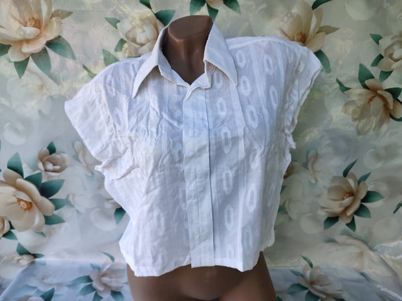 Chemise courte oversize blanche en coton vintage des années 90 pour  Taille