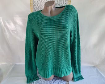 90er Jahre Vintage Baumwolle Damen Grün Pullover Langarm. Größe L-XL.