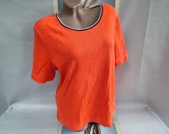 Top de manga corta acanalado naranja para mujer, estilo años 90. Tallas L-XL.
