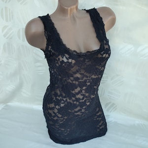 90s Vintage Womens Black Lace Transparent Top/Tank Top. Size M.