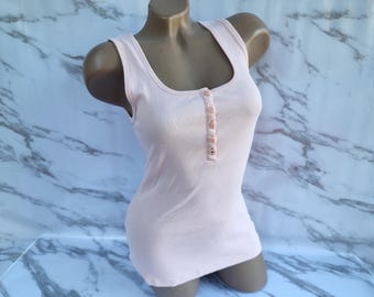 90s Vintage Cotton Womens Pink Ribbed Tank Top. Size S-M.
