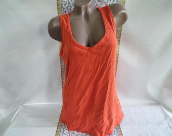 90s Vintage Cotton Women's Terracotta V-Neck Tank Top. Size XL.