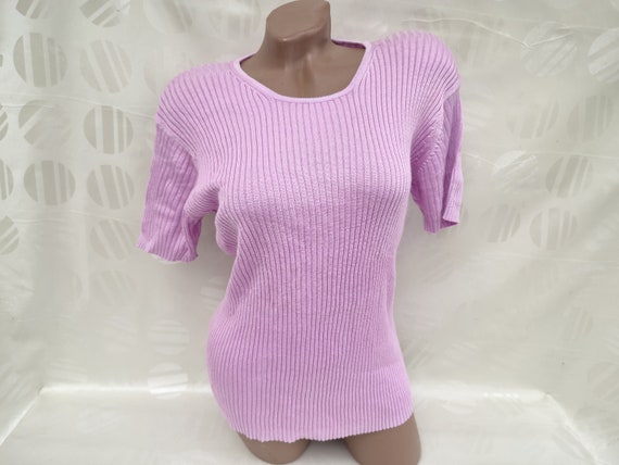 Jaren 90 vintage lila geribbelde top T shirt voor dames korte mouw. Maat L XL. Etsy Nederland