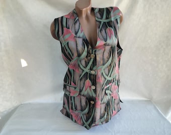 90s Vintage Women's Floral Formal V-Neck Button Down Vest. Size L.