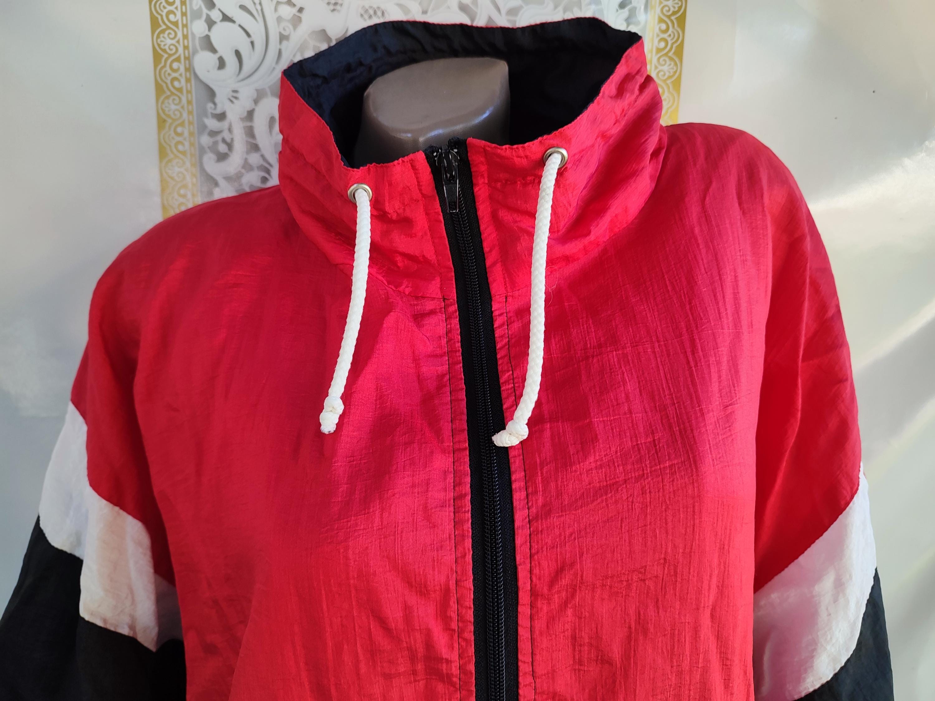 90s Vintage Color Block Nylon Jacket: Oversized Zip Up, Size L-XL