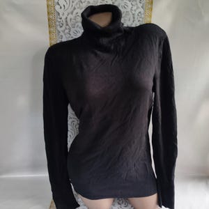 90s Vintage Rayon Women&#39;s Black High Neck Turtleneck Long Sleeve. Size L-XL.