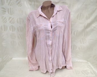 90s Vintage Cotton Womens Cream Blouse Long Sleeve. Size L-XL.