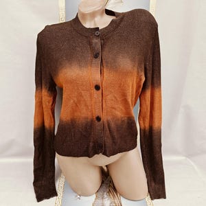 90s Women's Brown Terracotta Gradient Crop Cardigan Long Sleeves. Sizes S-M.