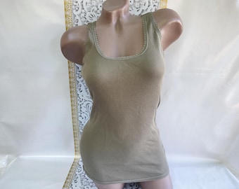 Camiseta sin mangas de algodón estilo años 90 para mujer, color caqui acanalado. Talla S.
