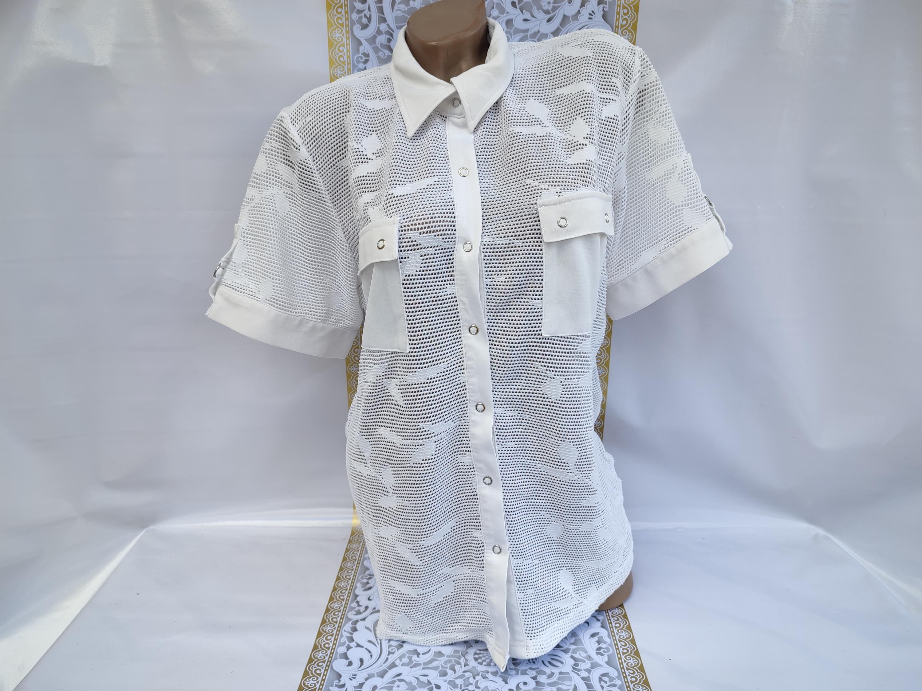 90s Vintage Women's White Mesh Transparent Blouse/shirt Short