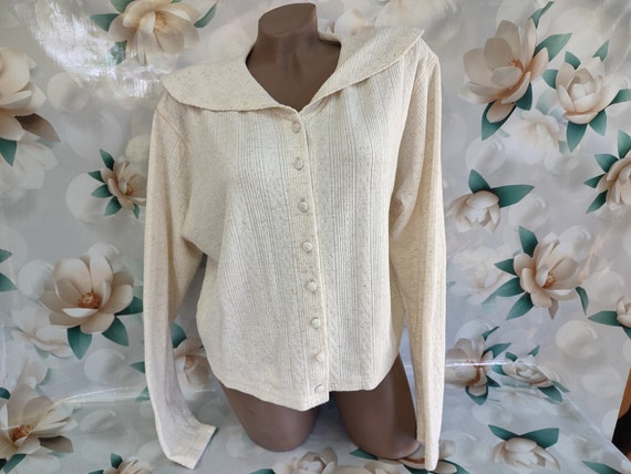 Pull court oversize creme pour femme vintage des annees 90 avec large col. Pull boutonne. Taille M L. Etsy France