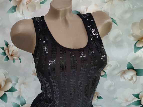 90s Vintage women's black glitter top with sequin… - image 4