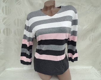 90s Vintage Womens Striped Top/Tee Half Sleeve. Size XL.