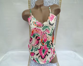 90s Vintage Womens White Pink Abstract Tank Top. Size S.