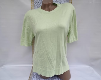 90s Vintage Viscose Women's Lime Top Short Sleeve. Size L-XL.