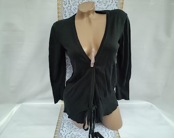 90s Vintage Women's Black V-neck Cardigan Buttoned Long Sleeve