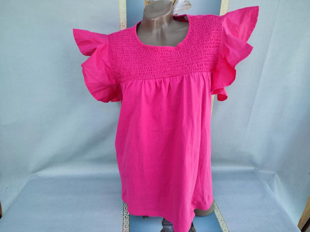 Women Raspberry Top 90s Cotton Women's Raspberry Top Ruffle Short Sleeve. Sizes M-L. - Etsy