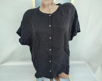 90s Women's Black Minimalist Short Sleeve Blouse. Sizes XL-2XL.