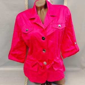 90s Cotton Women's Bright Raspberry Spring Jacket Pockets 3/4 Sleeve. Sizes S-M.