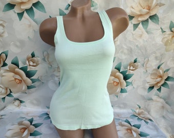 90s Vintage Cotton Women's Mint Top/Tank Ribbed Top. Size S-M.