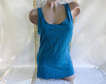 90s Vintage Cotton Women's Navy Blue Basic Tank Top. Size L.
