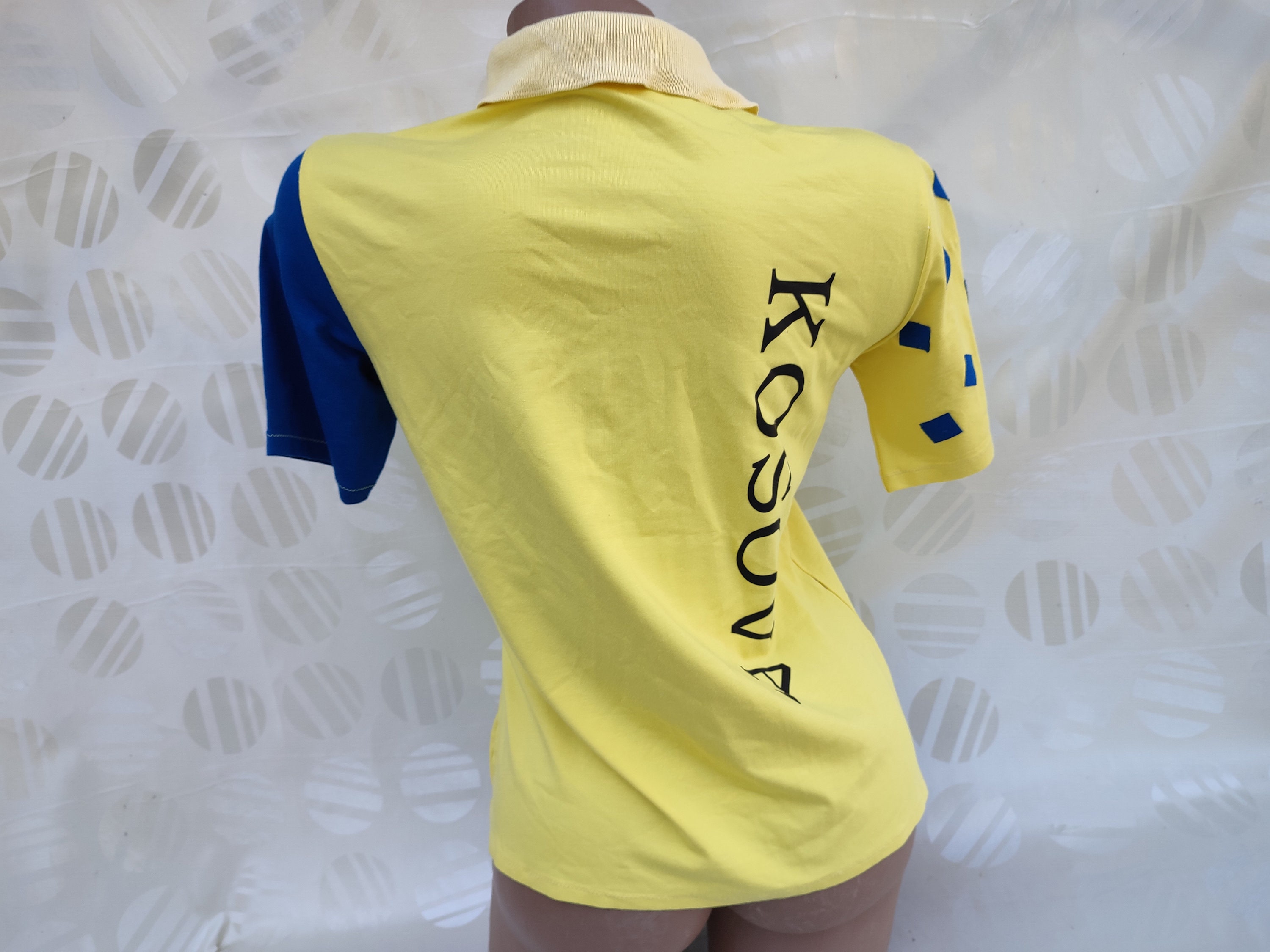 90s Vintage Womens Yellow Blue Color Block Polo T-shirt