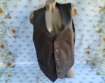 90s Brown Formal Vest Small Stripes. Size L.