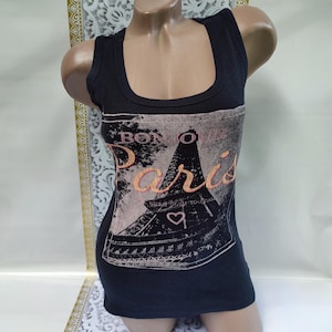 Y2k Vintage Cotton Women&#39;s Black Printed Tank Top. Size S.