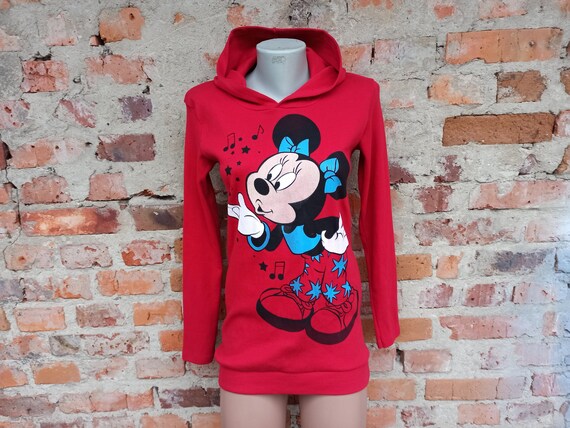 Long sweat a capuche tunique rouge vintage pour femmes des annees 90 avec imprime Mickey. Taille XS S. Etsy France