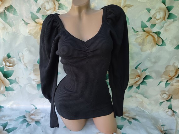 90s Vintage Women's Black Ribbed Sweater/Pullover… - image 1