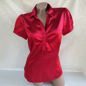 red satin blouse short sleeve