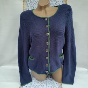 90s Vintage Cotton Women&#39;s Blue Short Cardigan With Pockets Long Sleeve. Size M.