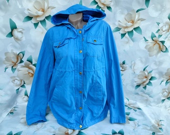 90s Vintage Blue Hooded Windbreaker Jacket: Size M-L