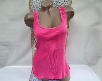 90s Vintage Cotton Women's Pink Ribbed Tank Top. Size XL-2XL.